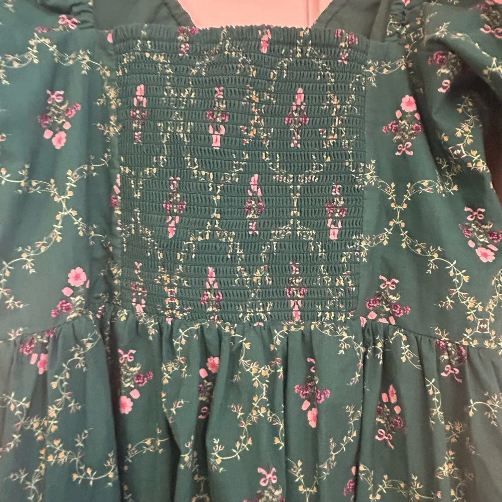 Hill House The Ophelia midi pocketed dress in Emerald Trellis print Small *FLAW - Picture 11 of 13